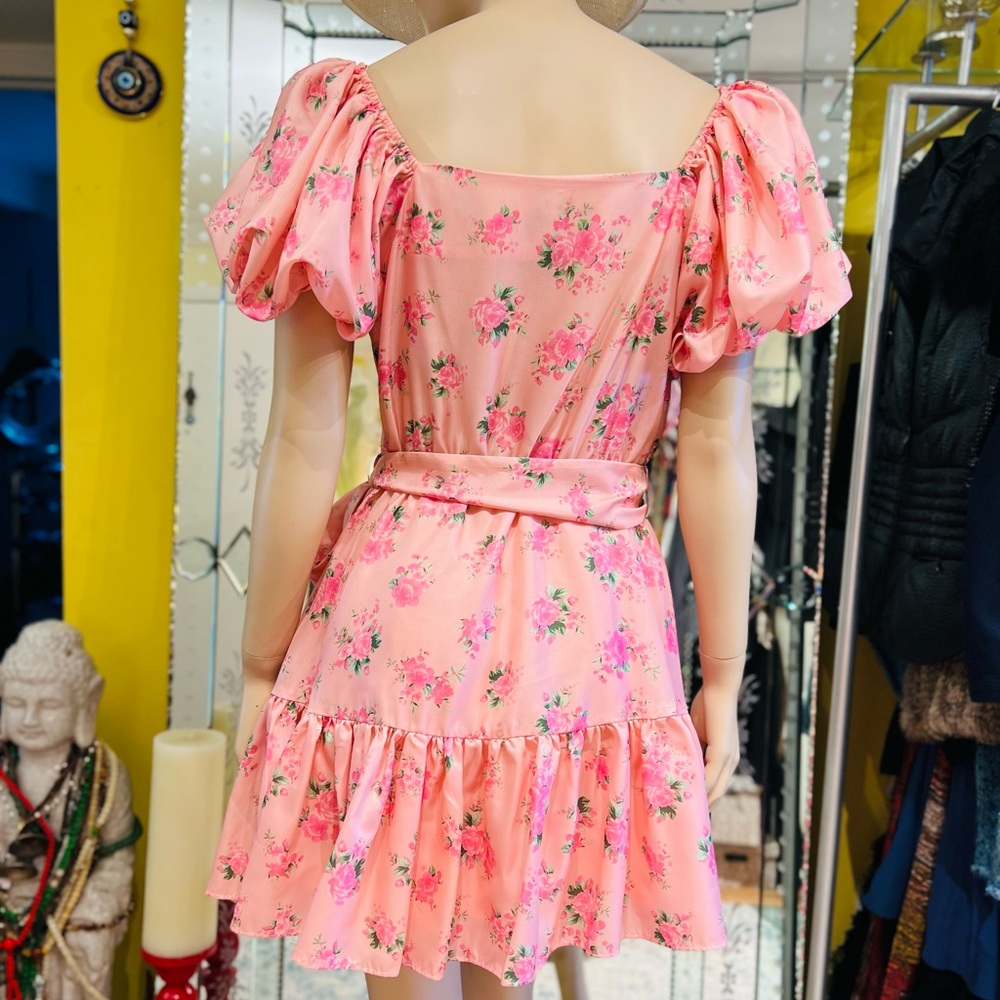 LoveShack Fancy Mini Floral Pink Dress Balloon Sleeves Size 6 - Picture 15 of 16